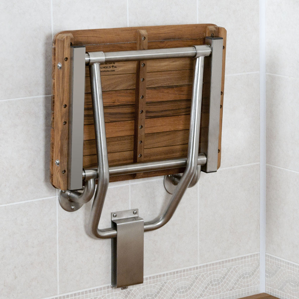 Floating Fold Down Teak Shower Bench Seat | Teakworks4u