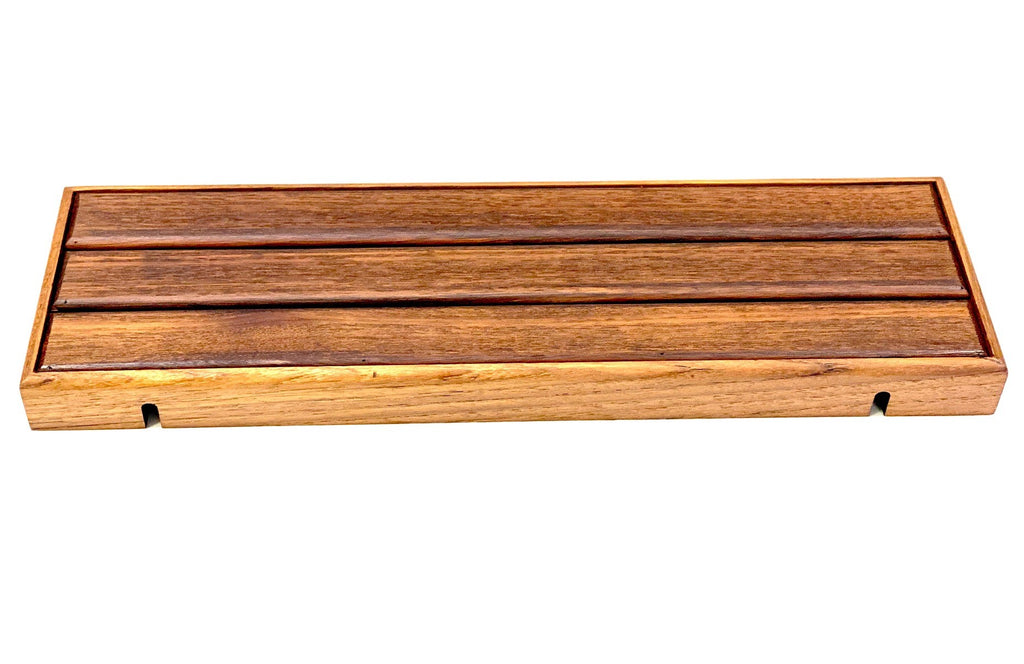 Seachrome 18 in. x 4 in. Rectangular Shower Shelf with Rail in Polished and Natural Teak Wood Insert
